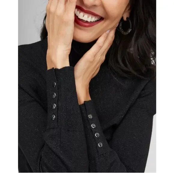 Chico's Lurex Black Shimmer Turtleneck Size 0 - Picture 4 of 12